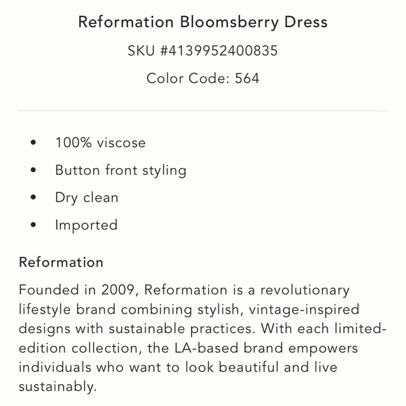 Reformation dress Bloomsberry in Colette dot NWT - Picture 5 of 13